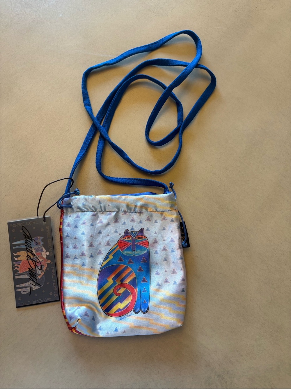 Laurel Burch Cat Print Crossbody Bag-Blue Strap